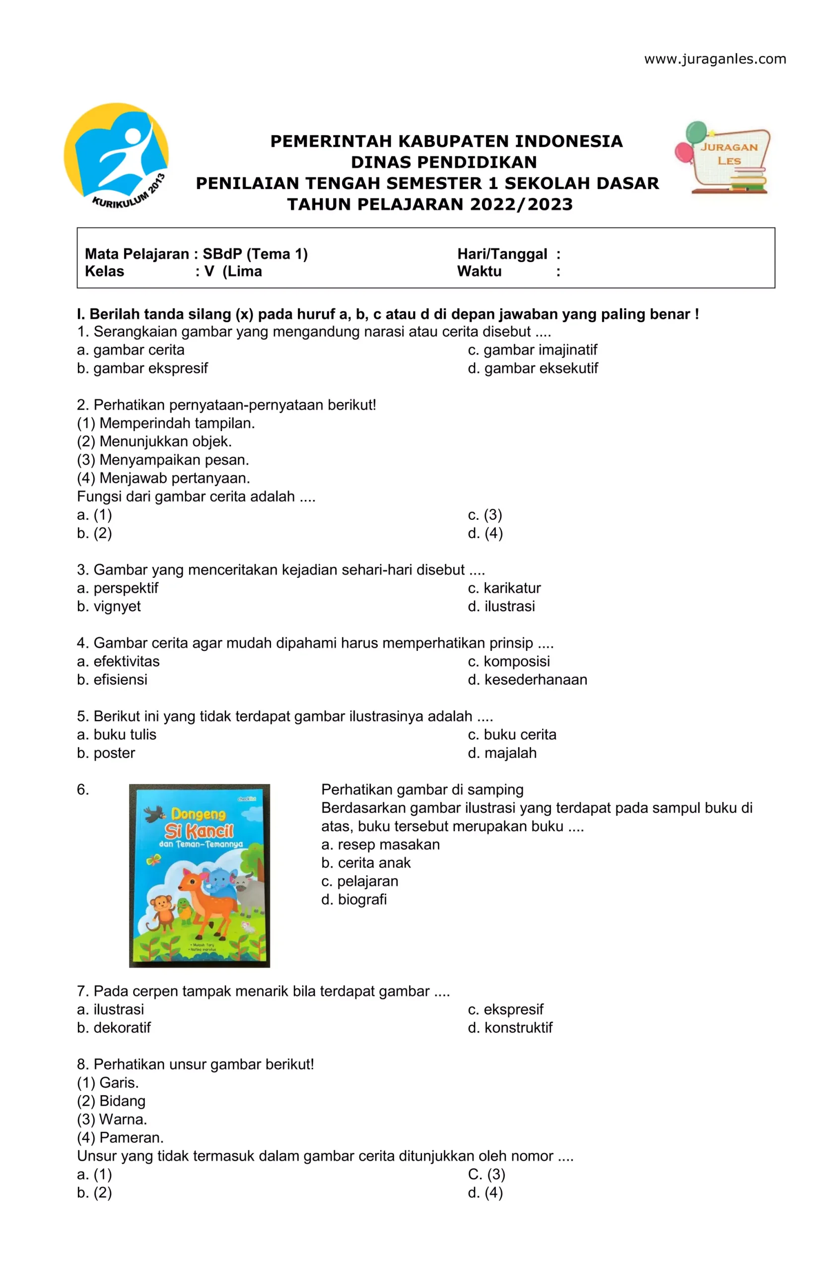 20 Contoh Soal Bahasa Inggris Kelas 1 SD dan Contoh Soal Tematik Kelas 5 SD Tema 1
