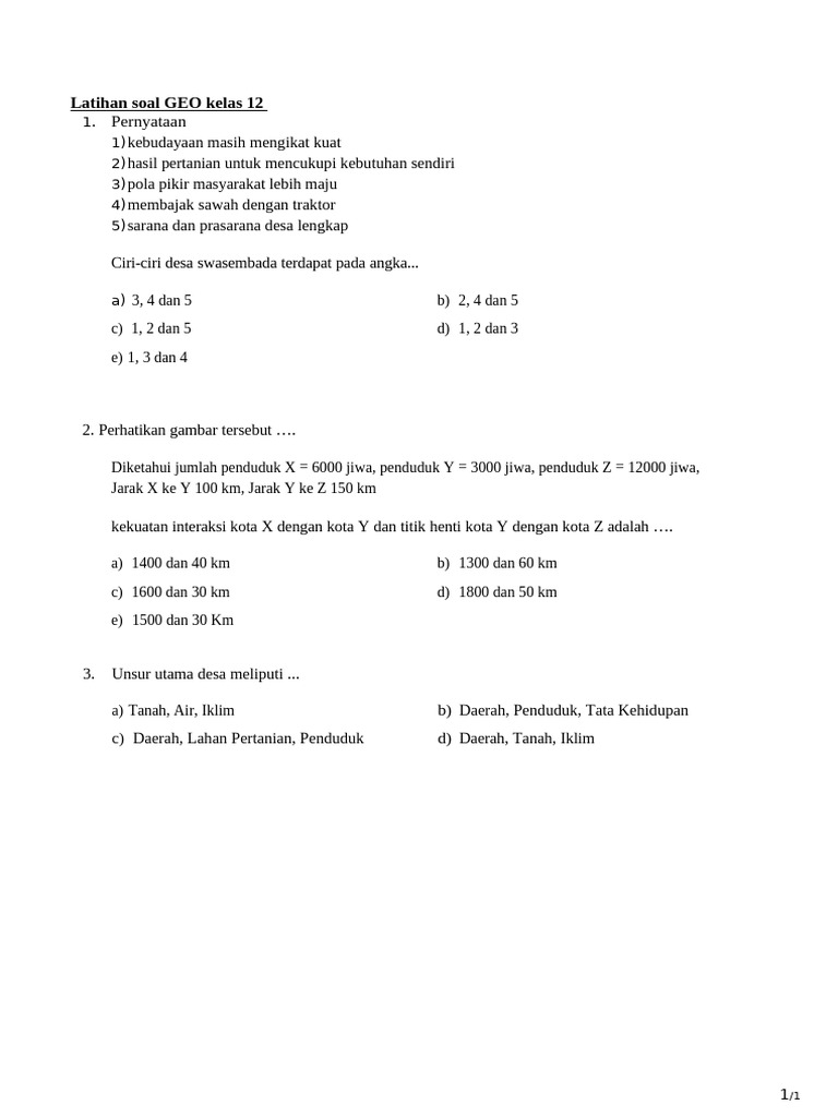 Latihan Soal GEO Kelas 12 untuk Ujian PDF Latihan Soal GEO Kelas 12 untuk Ujian PDF