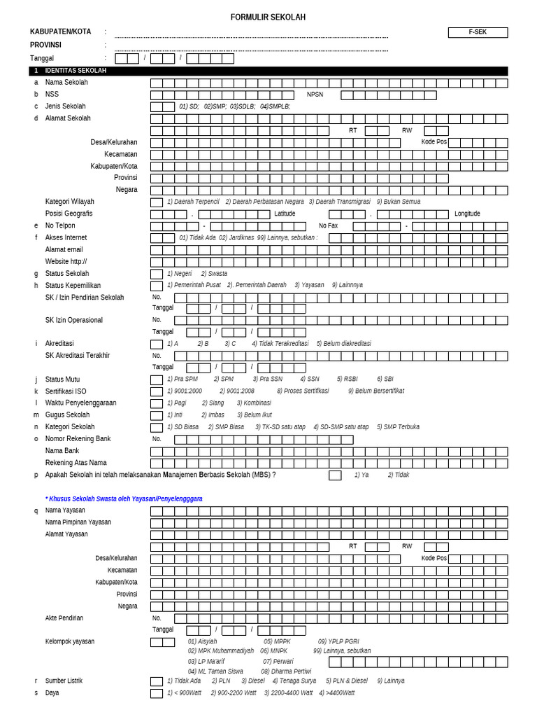 Formulir Data Sekolah dan Peserta Didik PDF