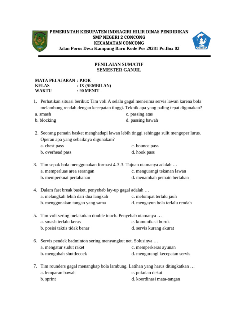 Penilaian PJOK Kelas IX Indragiri Hilir PDF