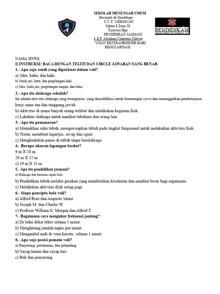 Ujian Pendidikan Jasmani Sekolah Menengah PDF
