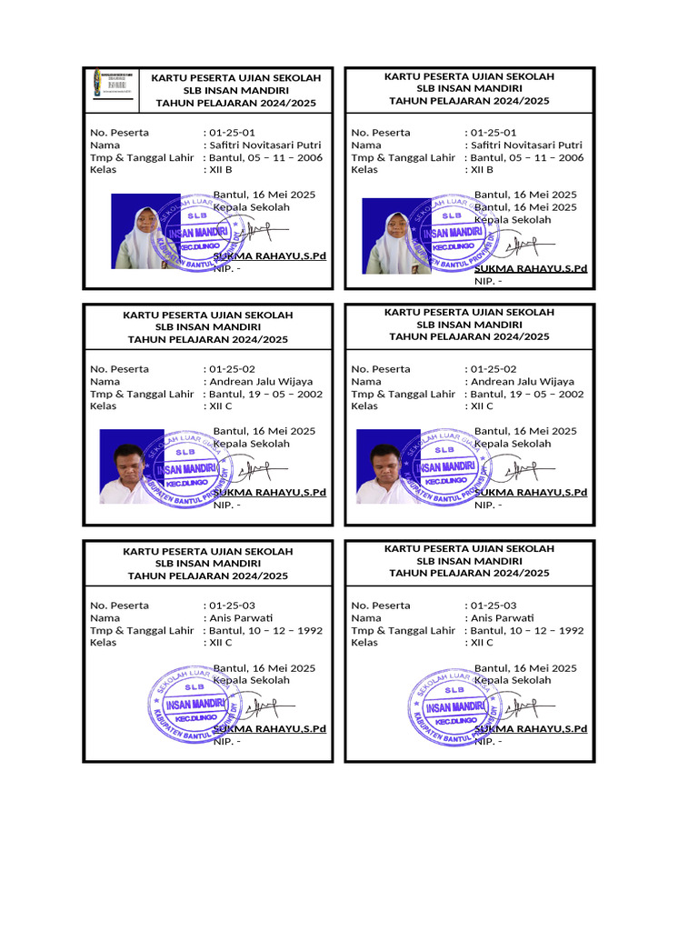 Kartu Peserta Ujian SLB Insan Mandiri PDF Kartu Peserta Ujian SLB Insan Mandiri PDF