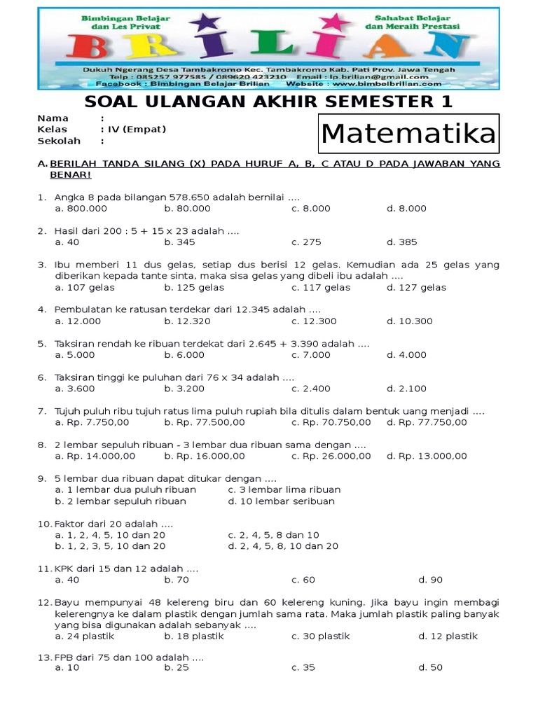 7 Contoh Soal Kelas 4 Matematika Semester 1 yang Terbukti Bikin Nilai OMI 2026 Meningkat 7 Contoh Soal Kelas 4 Matematika Semester 1 yang Terbukti Bikin Nilai OMI 2026 Meningkat