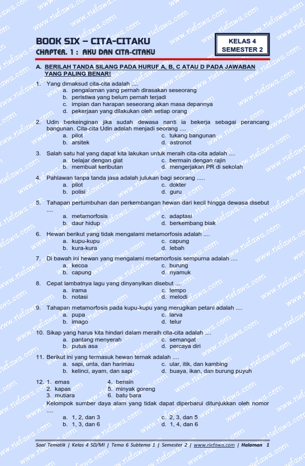 7 Contoh Soal Tematik Kelas 4 Tema 6 Sub Tema 1 yang Wajib Diketahui Sebelum Ujian 2026