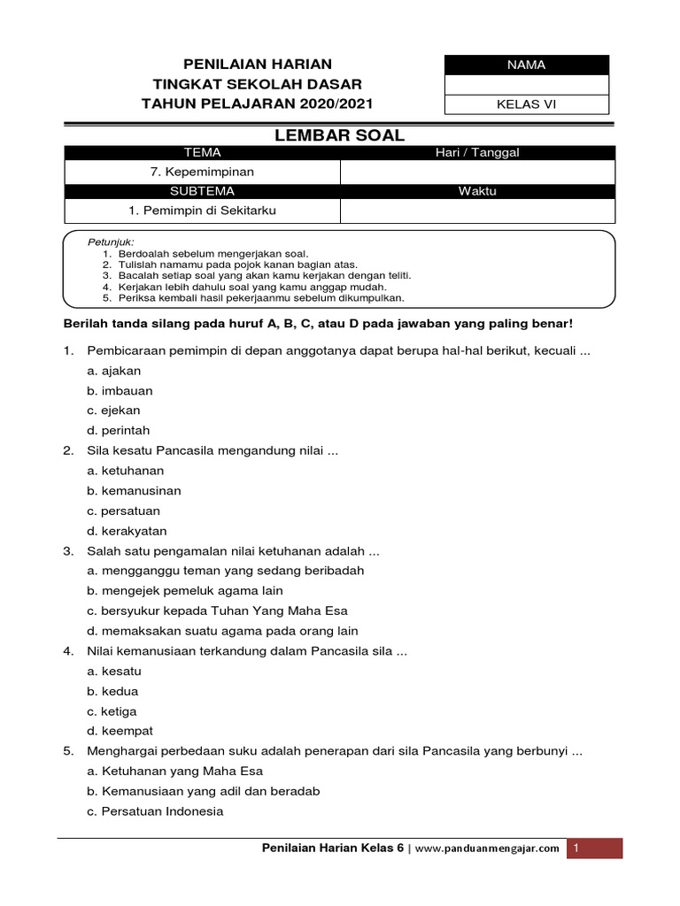 7 Contoh Soal Tematik Kelas 6 Tema 7 Subtema 1 yang Sering Muncul di Ujian dan Wajib Kamu Kuasai