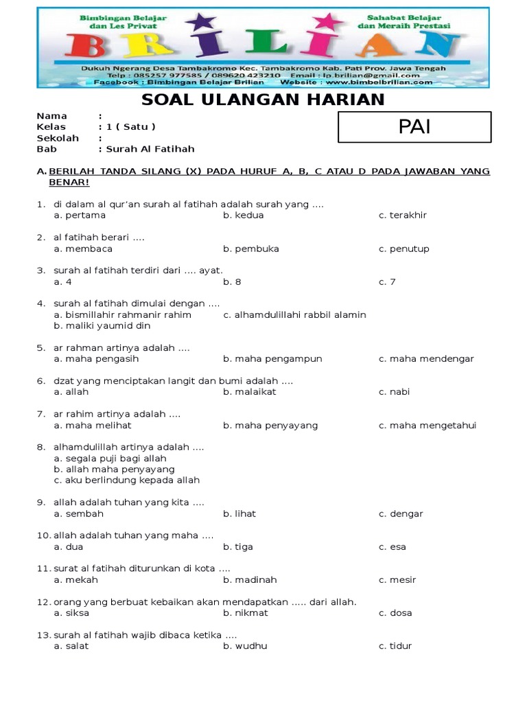 7 Contoh Soal Tematik PAI Kelas 1 SD Ternyata Banyak Orang Tua Salah Menyikapinya, Wajib Tahu Sebelum Terlambat