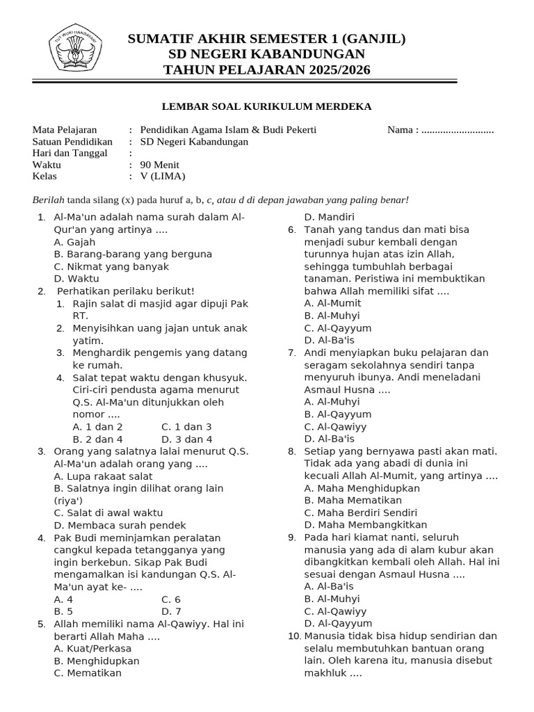 7 Rahasia Contoh Soal Kelas 5 SD Agama Budaya Semester 1 yang Wajib Tahu Sebelum Ujian 7 Rahasia Contoh Soal Kelas 5 SD Agama Budaya Semester 1 yang Wajib Tahu Sebelum Ujian