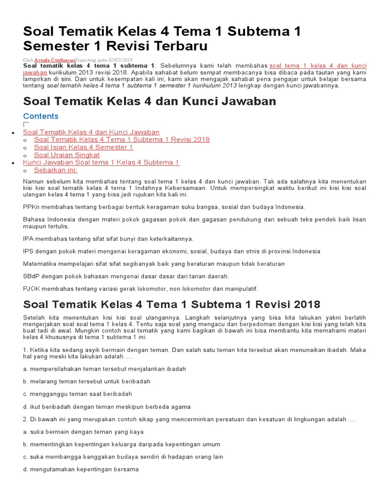 7 Rahasia Contoh Soal Tematik Kelas 4 Semester 1 yang Wajib Tahu Sebelum Ujian 2026 7 Rahasia Contoh Soal Tematik Kelas 4 Semester 1 yang Wajib Tahu Sebelum Ujian 2026