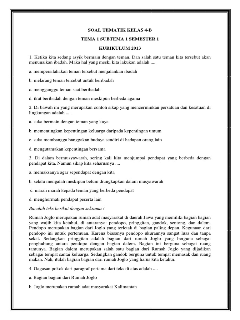 Kumpulan Contoh Soal Tematik Kelas 4 SD Tema 1 Terlengkap dengan Kunci Jawaban dan Pembahasan untuk Hadapi Ulangan 2026