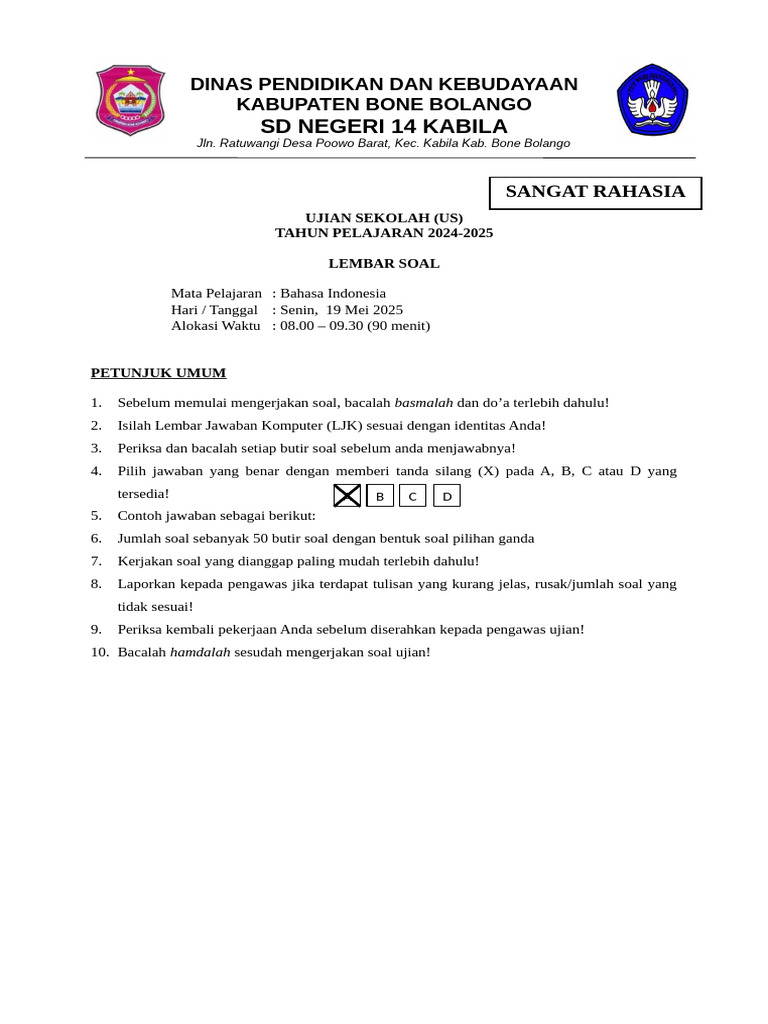 Soal Ujian Sekolah Bahasa Indonesia 2025 PDF