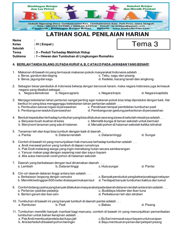 Terbukti! 7 Contoh Soal Tematik Kelas 4 Tema 3 Subtema 1 yang Bantu Siswa Sukses Ujian Terbukti! 7 Contoh Soal Tematik Kelas 4 Tema 3 Subtema 1 yang Bantu Siswa Sukses Ujian