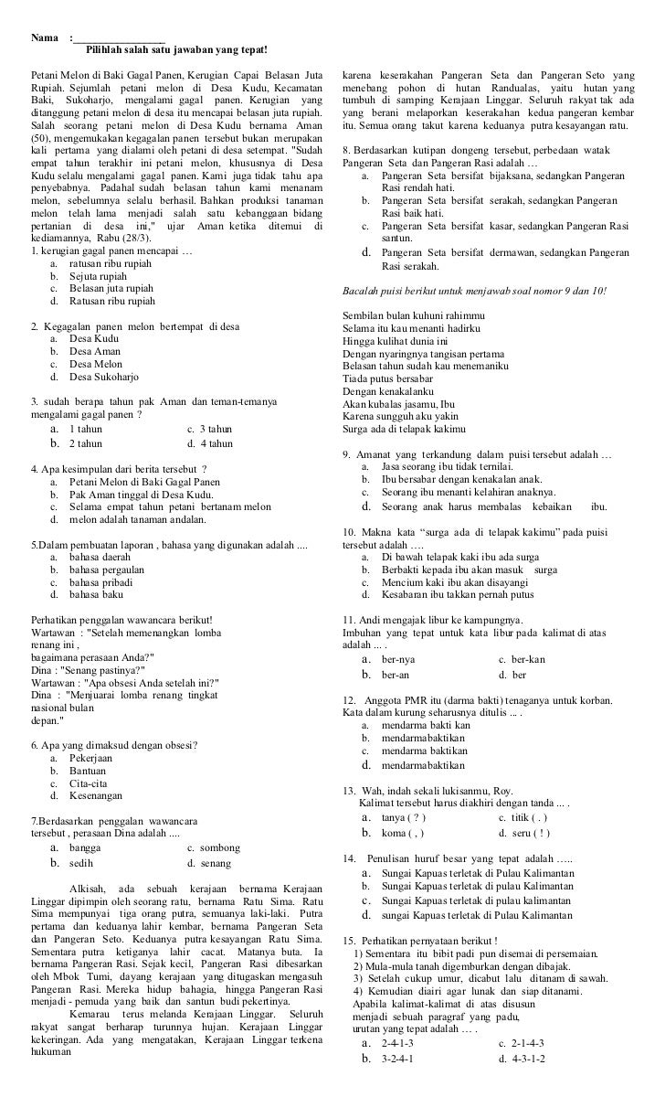 Soal Bahasa Indonesia Kelas 6 Tema 1 Homecare24 - Free Word Template