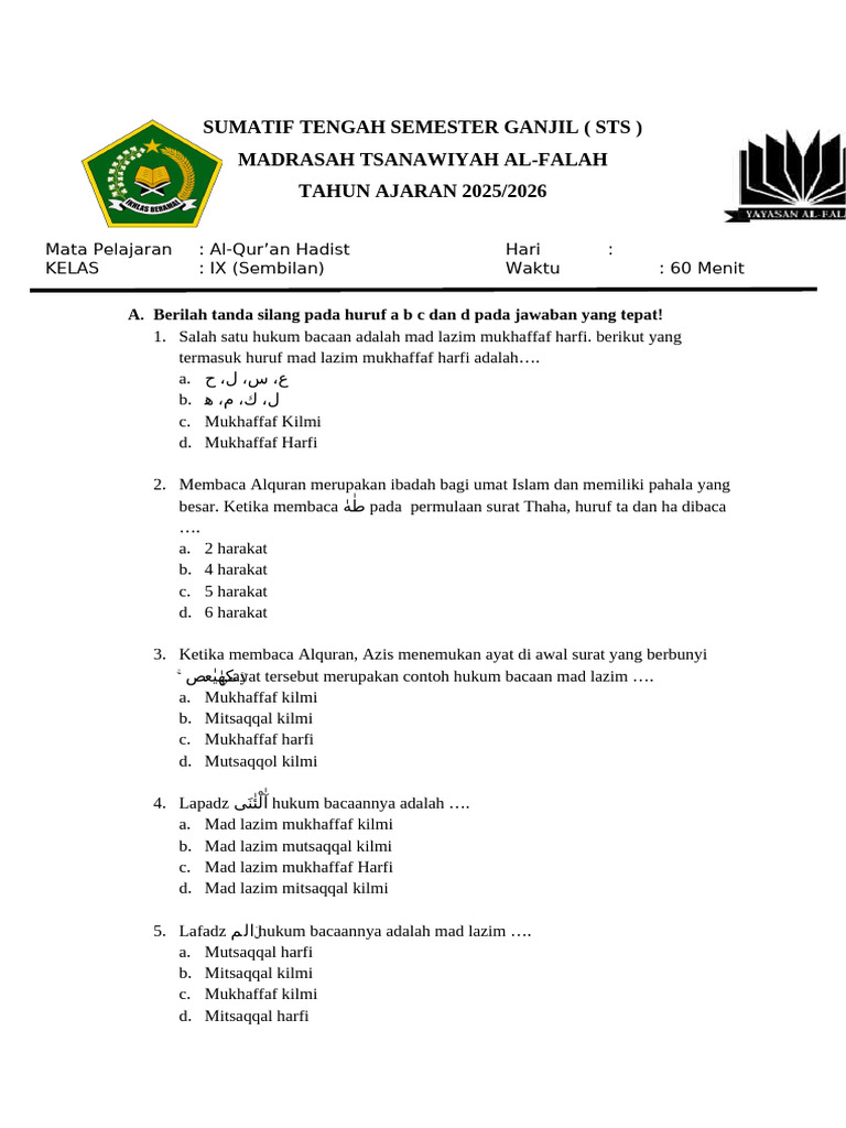 Wajib Tahu 5 Tipe Soal Ujian Sekolah Alquran Hadits Kelas 9 yang Sering Muncul 2026