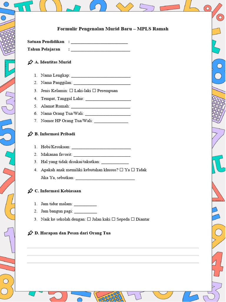 Formulir Pengenalan Murid Baru MPLS PDF