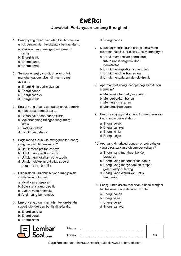 Jelajahi Dunia Energi: Soal IPA Kelas 3 SD yang Mengasyikkan